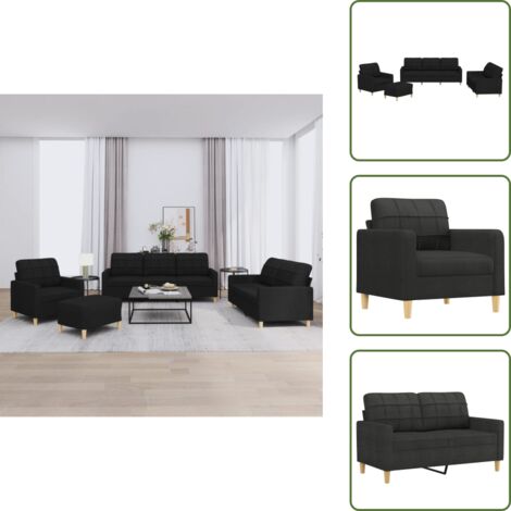 Poggiapiedi - vidaXL Set di Divani 4 pz con Cuscini Nero in Tessuto - Cuscini