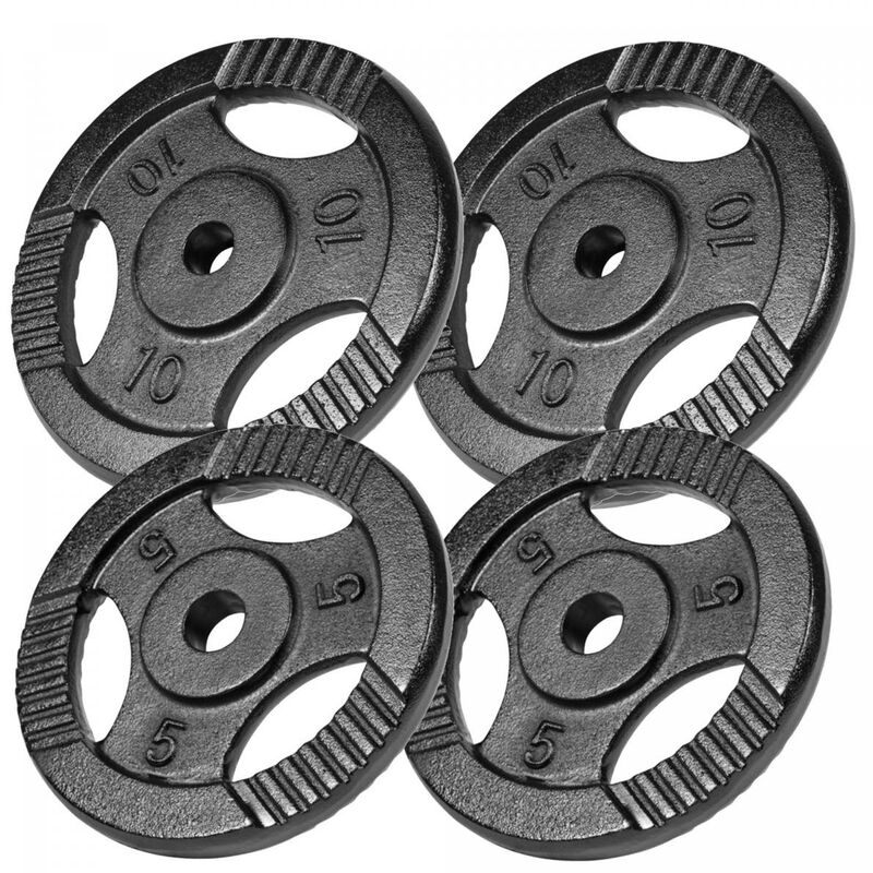GORILLA SPORTS - Poids disques en fonte - 31 mm - Noir - De 0,5 KG à 20 KG - Poids : 30 KG ( 2 X 5 KG ET 2 X 10 KG)