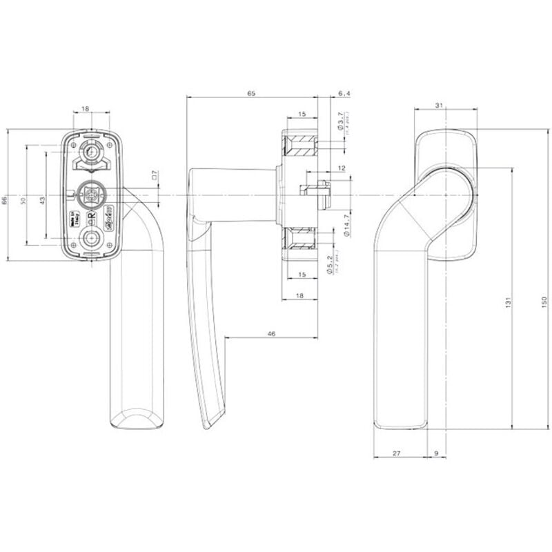 Poignée coulissant twenty coudée manoeuvrable - Finition : Aspect Inox - Sens : Gauche - fapim