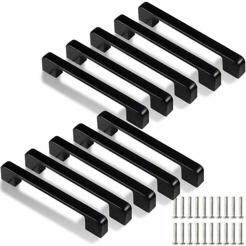 Poigne de Cuisine, Poignes de Armoire pour Porte, Tiroir, Armoires(avec Vis) 128mm 10 Pcs Noir -