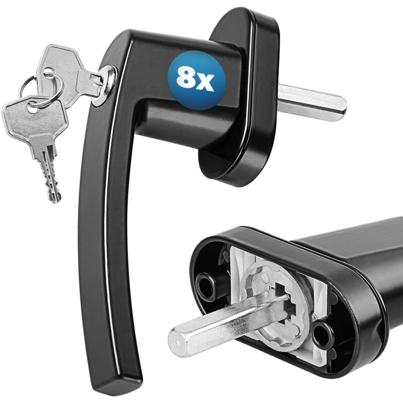 Monzana - Poignée de fenêtre noire verrouillable à clés sécurité enfants poignée de sécurité pour fenêtre acier Set de 8
