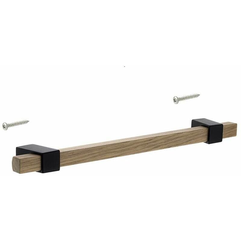 Poignée de meuble en bois chêne laqué fixation noir mat 192mm avec vis design moderne classe chic haut de gamme