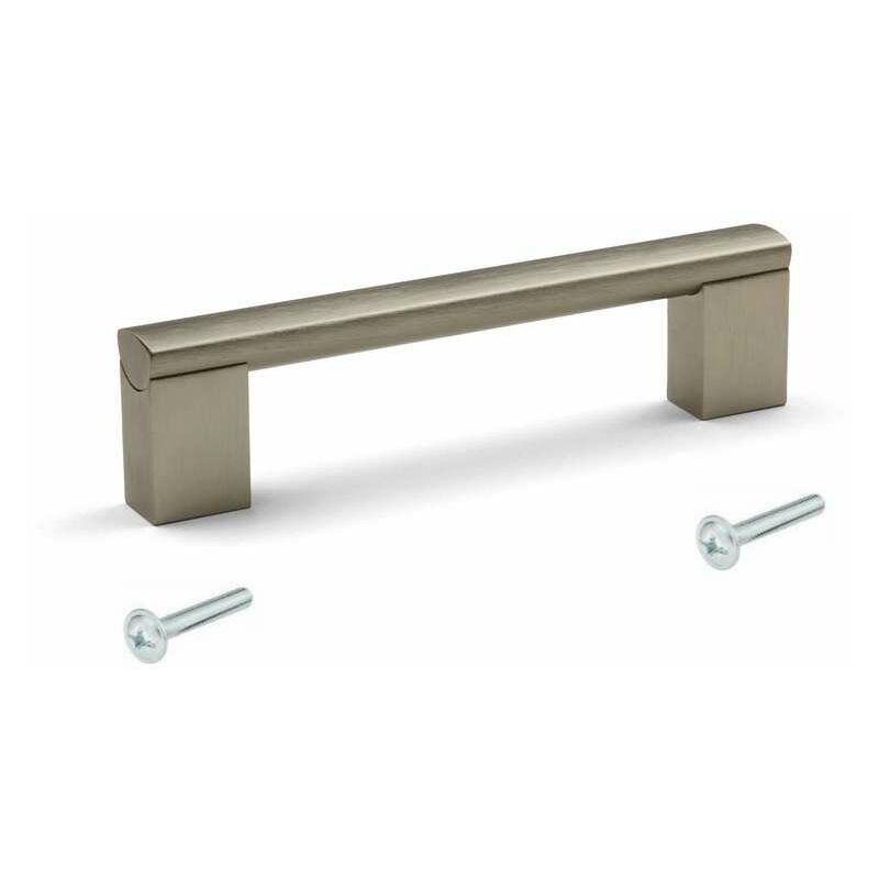 Poignée de meuble métal finition imitation inox 140mm entraxe 128mm hauteur 15mm avec vis Tiroir Armoire Commode Malle Buffet Cuisine Chambre