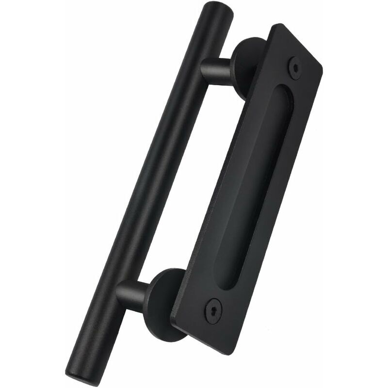 Poignee Porte,Akozon 30cm/11" Rétro Poignée de Porte Coulissante Noir en Acier Inoxydable Tirer et Rincer la Sets de poignées pour Porte Coulissante