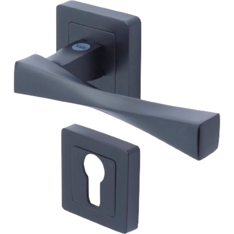 Paire de poignées porte Verona Noir Mat Yale Rosaces fonction trou de cylindre - carré 7mm