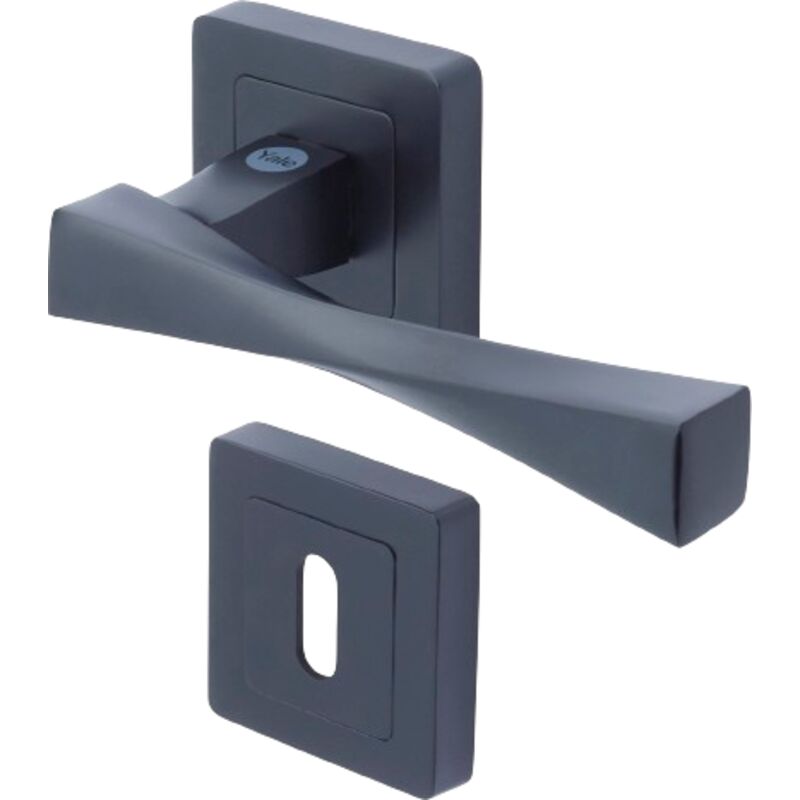 Paire de poignées porte Verona Noir Mat Yale Rosaces fonction trou de serrure - carré 7mm