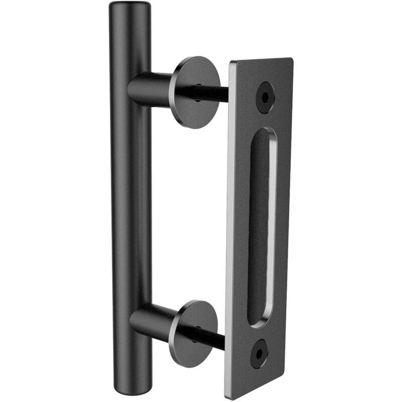 Lling - Poignée de porte coulissante Poignée de porte noire Poignée de porte coulissante de quincaillerie antique Revêtement en poudre noire (double