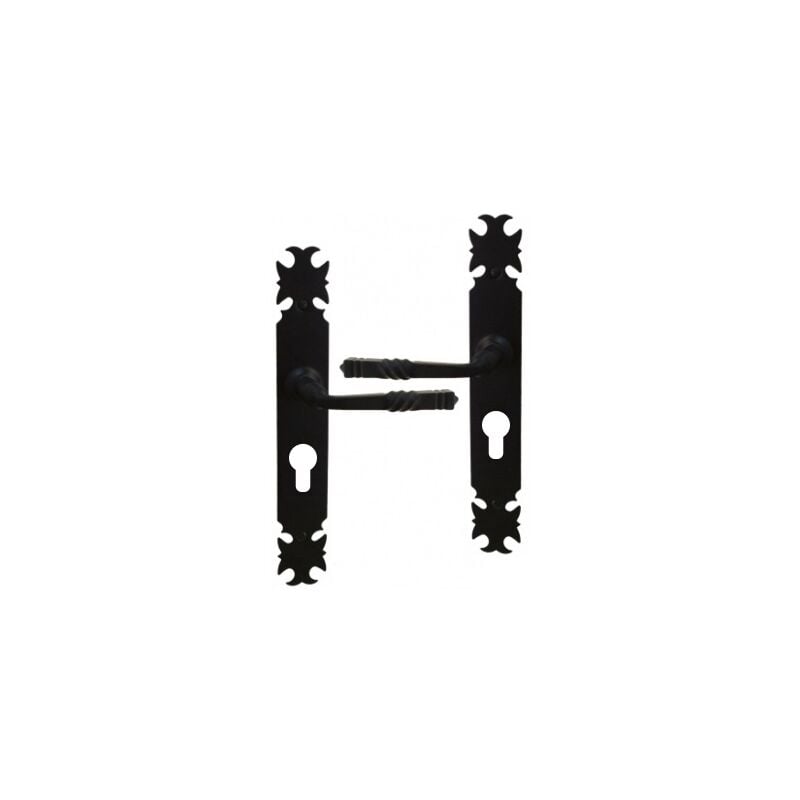 Ouvre&Déco - 2 poignées de porte armorique cylindre, fer forgé noir entraxe 195 mm