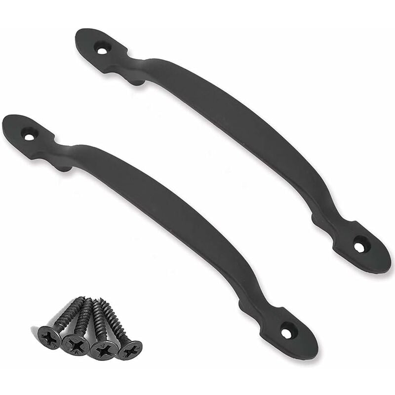 2 poignées de porte en fonte noire pour portes de grange, jardins, cabanons, noir-Fei Yu