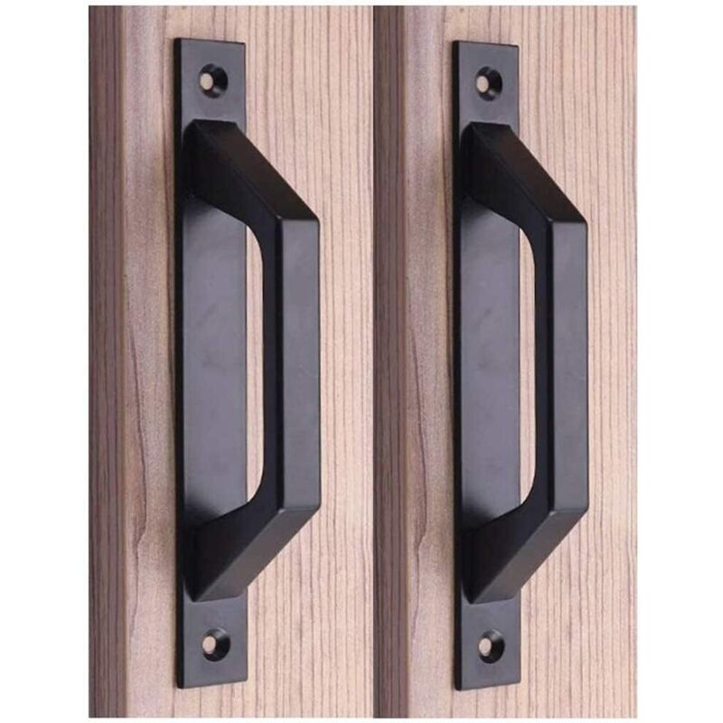 Serbia - Poignée en bois 7,75' Poignée de porte coulissante en acier au carbone Poignée de porte de grange (Noir)