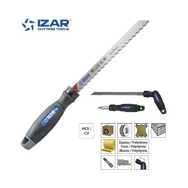 Poignée orientable Izar pour lame scie sabre et embouts de vissage + 2 lames