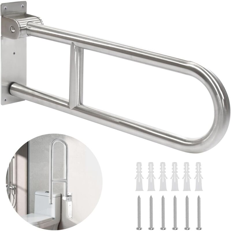 DPZO Barre d'appui WC Handicapé, 60cm Barre D'appui Pliable, Poignée de Douche, Support de Sécurité des Toilettes, pour Salle de Bains, Acier