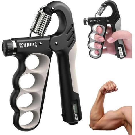 Poignée, 5-100 kg, force de préhension réglable, force des avant-bras, avec fonction de comptage, convient à l\'entraînement physique et à la rééducation des mains (gris)