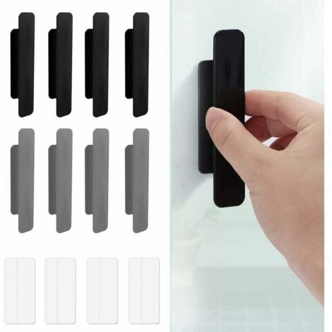 Poignée Autocollante 8 Pièces Poignée Porte Coulissante Poignée Adhésive Porte Coulissante Poignee Adhesive Porte Fenetre pour Portes et Fenêtres Armoires Tiroirs Salle de Bain，gris, noir