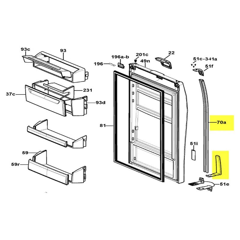 Hoover - poignee basse porte refrigerateur rep 70 pour refrigerateur...
