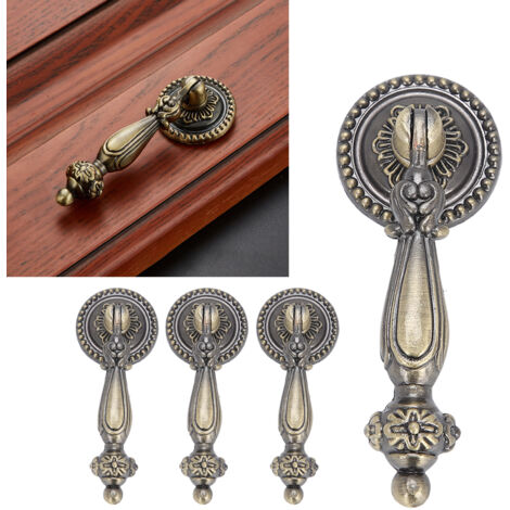 Poignée Bronze Antique 4 Sets Zinc Alloy avec Fixations pour Meubles TV Cabinet Wardrobe Dresser