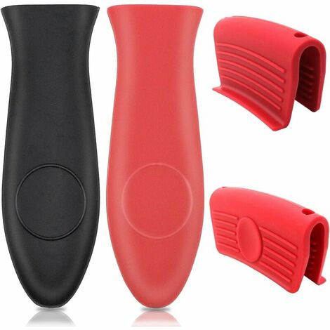 Poignée chauffante en silicone avec support de poignée d'assistance Couvercles de poignée de poêle en fonte Poignées de poêle Manchon de préhension pour poêles à wok en fonte 4 pièces