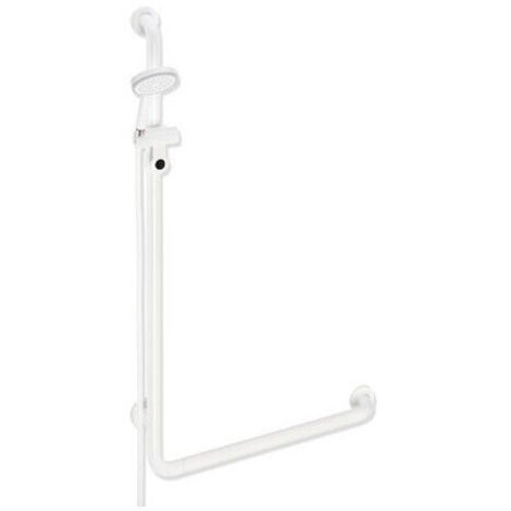Poignée coudée avec support de douche avec flexible de douche à main longueur 1100 mm blanc pur HEWI