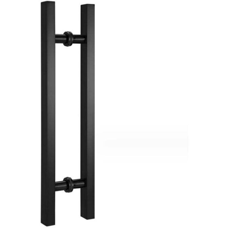 Poignée coulissante de porte de grange, poignée en H double face pour porte en verre/bois, acier inoxydable, noir mat(50cm)