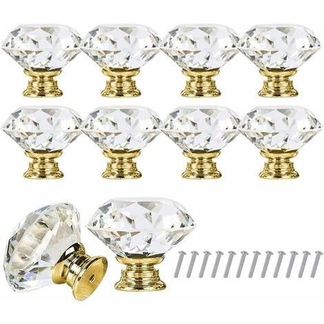 Poignee Cristal Poignees Boutons Poignées de Tiroir en Cristal de Verre de Diamant de 10pcs 30mm avec vis pour Bureau à Domicile
