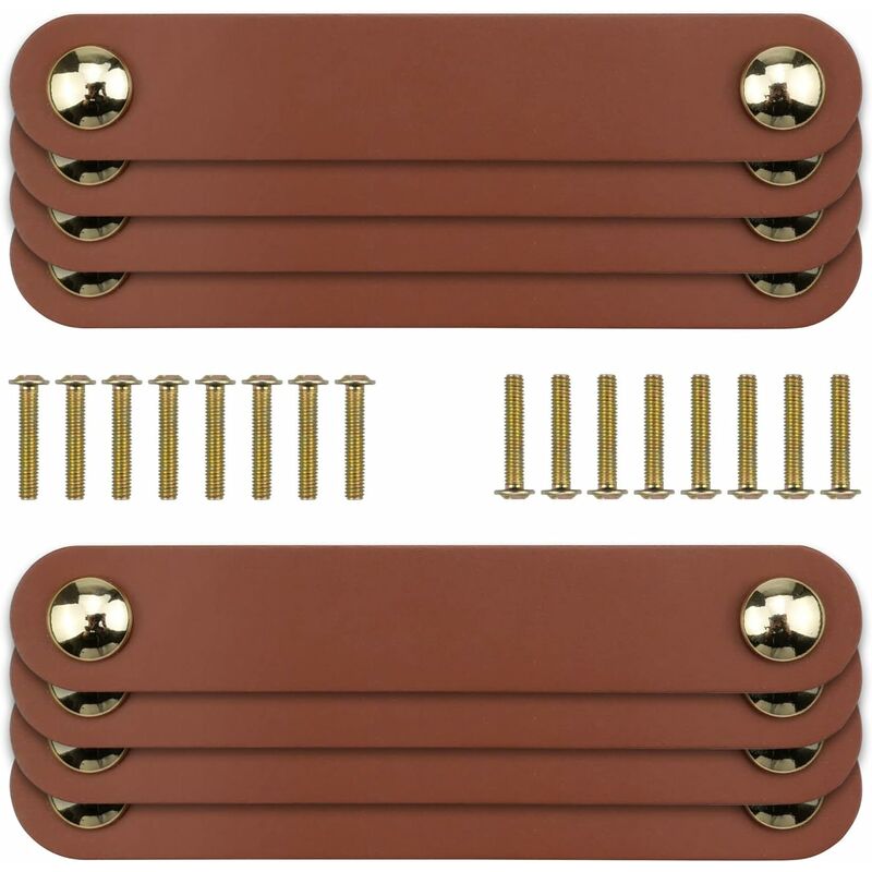 (Marron)8 Pièces Poignee Cuir, Poignées de Tiroir en Cuir, Poignee Cuir pour Poignee de Meuble Cuisine, avec 22mm Vis, pour Meubles Cuisine Salle