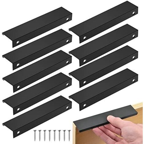 Poignée Cuisine Noir, 10PCS Entraxe 128mm Invisible Poignee de Meuble, poignet de porte cuisine en Aluminium, Noir Poignée Meuble pour Bureaux Tiroirs Armoires (Entraxe 128mm/ Long 150mm)