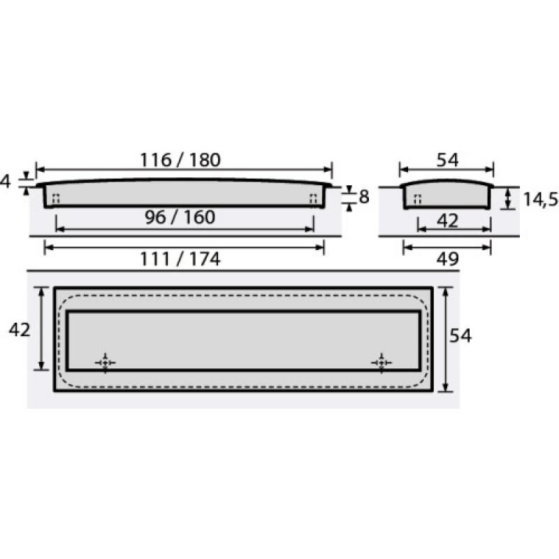 Poignée cuvette rectangle zinc finition alu 116 x 54 mm entraxe 96 mm - Misnia Hettich