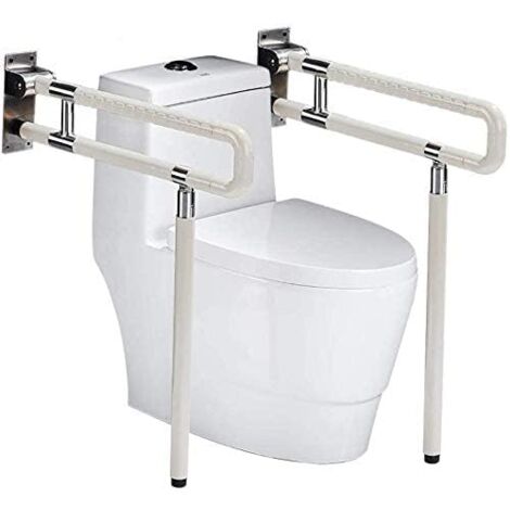 Poignée d'appui pour rehausseur de toilettes pliable Poignée de sécurité Poignée pliante Poignée d'appui pour toilettes pour handicapés Pliable Construction robuste et solide Blanc 750 mm