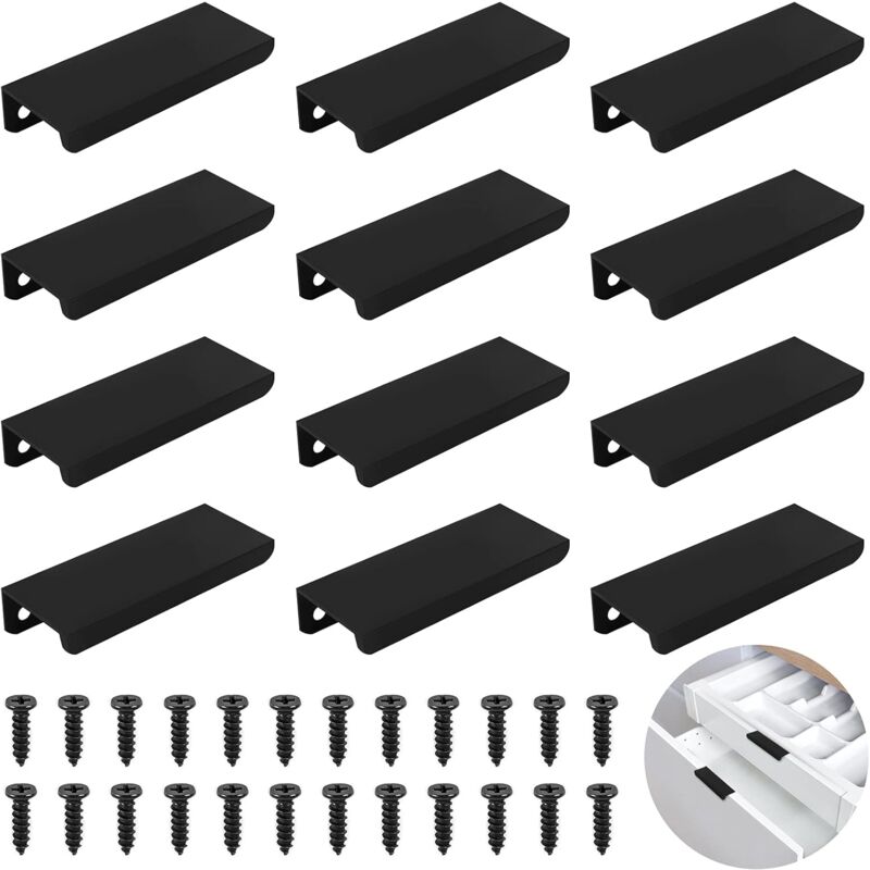 Poignée d'armoire Invisible, 12Pcs Poignées de Porte Dissimulées pour Armoires et Tiroirs, Poignée de Tiroir Noire Est Fait d'un Alliage d'aluminium