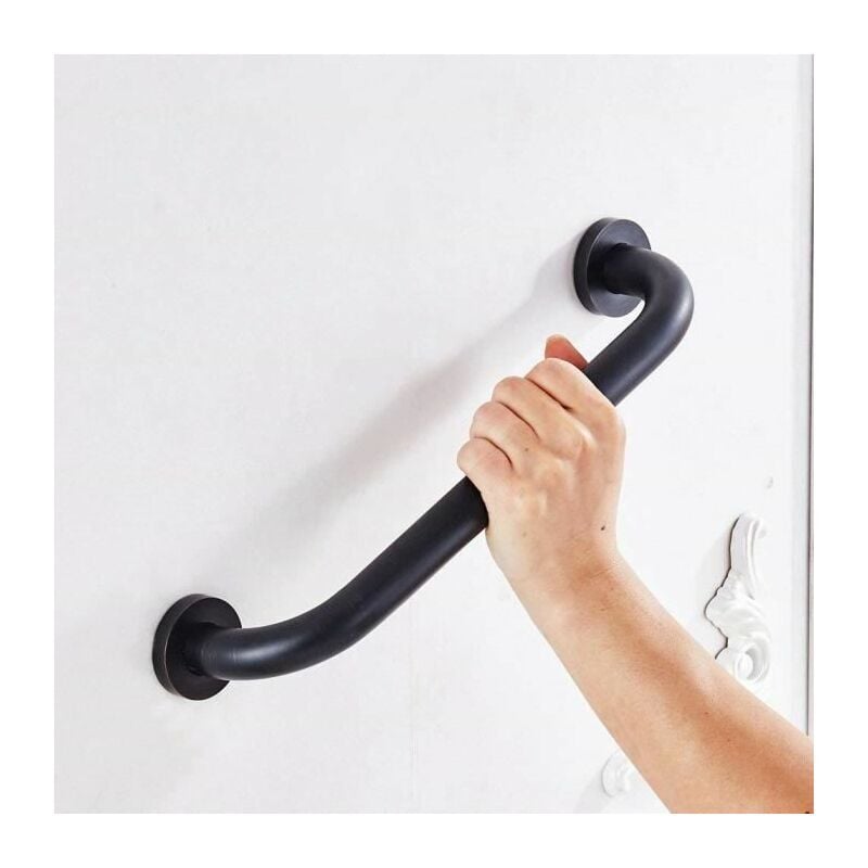 Linghhang - Poignée de bain noire de 43 cm, main courante en acier inoxydable, porte-serviettes mural, poignée antidérapante, poignée de toilette
