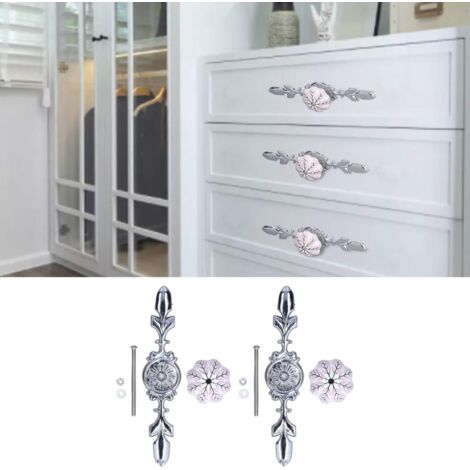 Poignée de Cabinet en Céramique Mano1061D en 2 Pièces avec Motif Florale et Installation Facile en Zinc Alloy