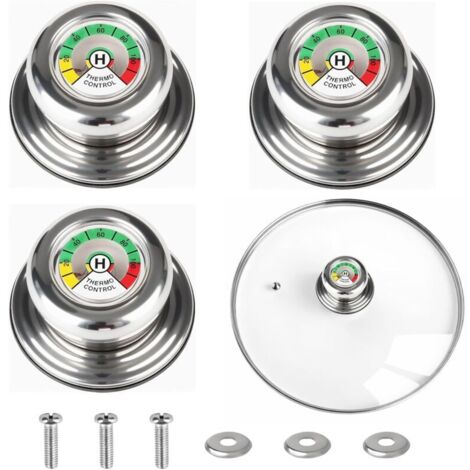 Poignée de couvercle de casserole en 3 pièces avec thermomètre, poignée de remplacement universelle (accessoires complets),