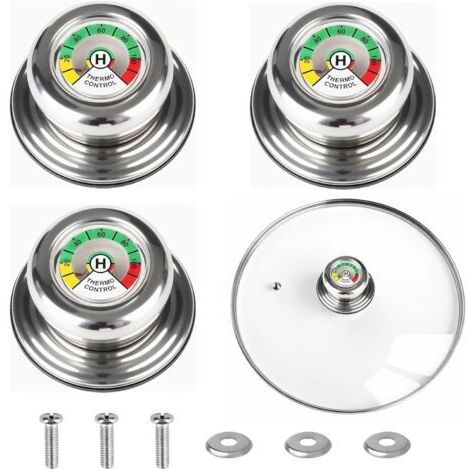 Poignée de couvercle de casserole en 3 pièces avec thermomètre, poignée de remplacement universelle (accessoires complets), anti-brûlure, facile à remplacer, compatible avec les casseroles et poêles