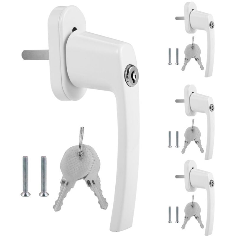 Poignée de fenêtre avec serrure Verrouillable Alu même clé blanche -12X Blanc