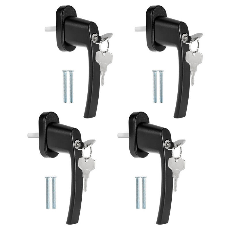 Poignée de fenêtre Poignée de porte Clé en aluminium avec 2 clés verrouillables Noir 4X