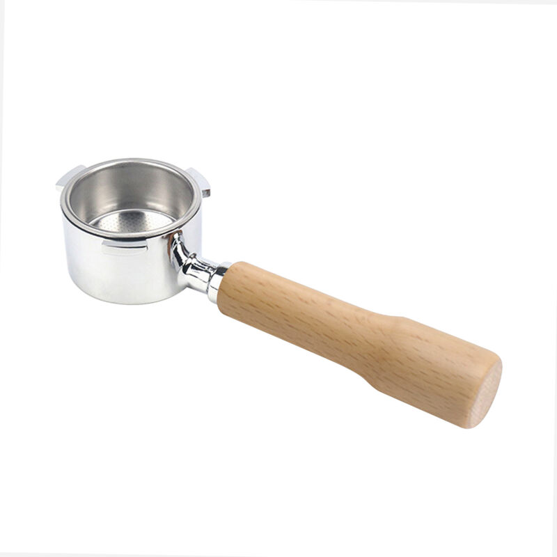 Lepmerk - Poignée de machine à café, poignée modifiée sans fond en alliage de 51mm, poignée en bois massif à trois oreilles en alliage de filtre de