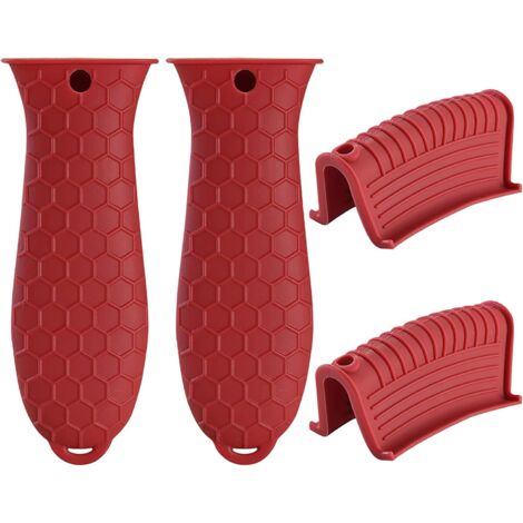 Poignée de maintien en silicone, pince de maintien en silicone et poignée auxiliaire antidérapante pour casserole, plaque de cuisson, poêle à frire, four, lot de 4 rouges