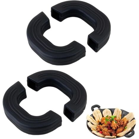 Poignée de Marmite en Silicone Résistant à la Chaleur - Lot de 2 Paires - Protège-Poignée Anti-dérapant et Isolant pour Casserole, Poêle, Wok, Plat Four et Ustensiles de Cuisson,Noir