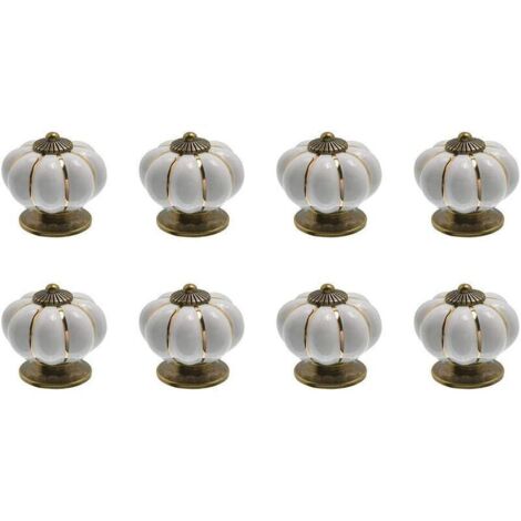Poignée de meuble-8 x Boutons de tiroir en céramique bouton de meuble forme citrouille pour tiroirs et placards de cuisine (Blanc)