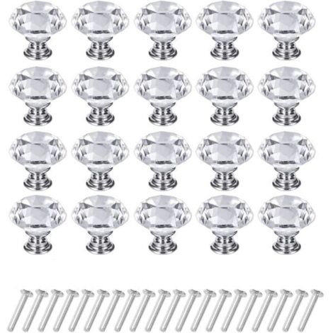 Poignée de meuble - Cristal - 30mm - Lot de 20 - Argent - Durable et élégant