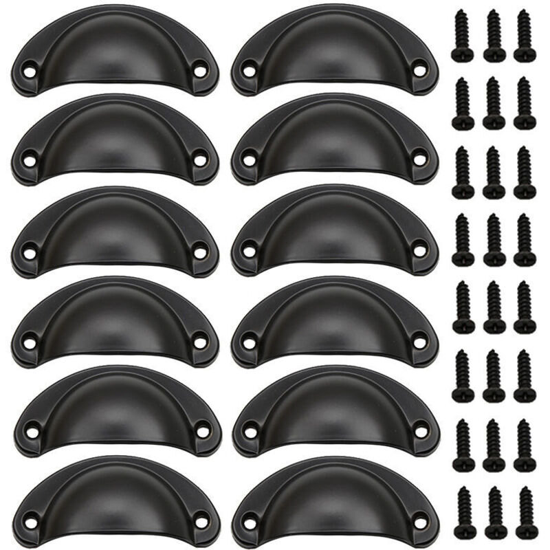 Poignee de meuble cuisine, 12 pièces poignée meuble avec vis, bouton de meuble, poignet meuble, poignee de meuble cuisine noir en fer courbé pour