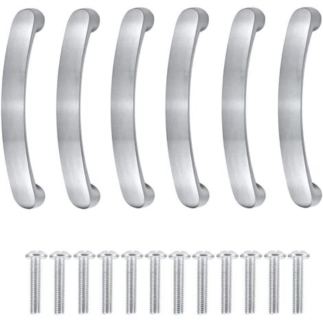 Poignée de Meuble Cuisine Entraxe 96mm - 6 Pièces Argent pour Tiroir, Placard, Armoire, Porte - Avec Vis
