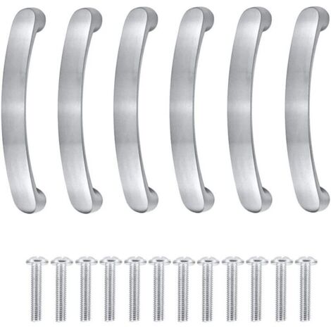 Poignée de Meuble Cuisine Entraxe 96mm - 6 Pièces Argent pour Tiroir, Placard, Armoire, Porte - Avec Vis