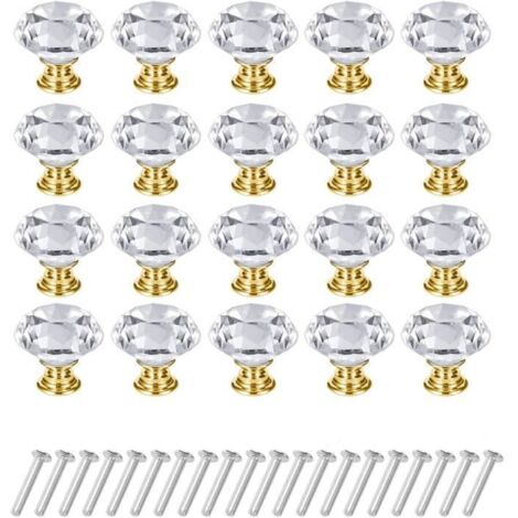Poignee de meuble cuisine,Bouton de Meuble Cristal,20 Pcs 30mm Poignées Boutons Transparent Diamant Cristal, Bouton de Porte Meuble