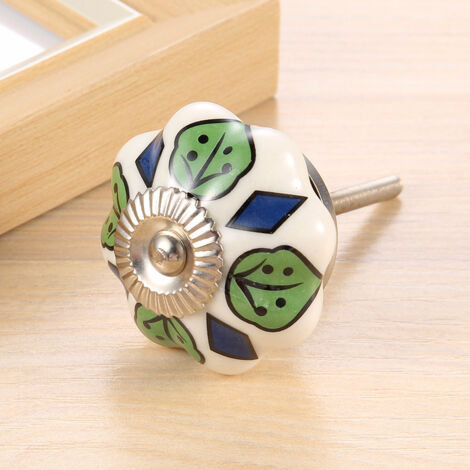 poignée de meuble en céramique style européen et américain design floral à feuilles vertes pour tiroir et porte ronde lot de 2