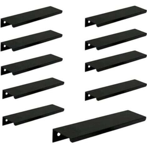 Poignée de meuble invisible sans perçage – Lot de 10 pièces noires, longueur 150 mm, fixation sur chant de porte