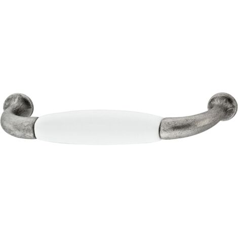 Poignée de meuble porcelaine céramique finition nickel étamé entraxe 96 mm avec vis Tiroir Armoire Vintage Style Maison