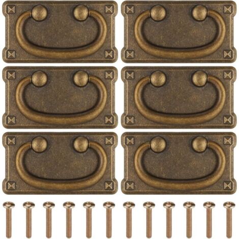 Poignee de Meuble Vintage, 6 Pièces Poignée de Tiroir à Anneau Antique, Poignée de Commode en Alliage de Zinc, Poignées de Tirage Boutons Tiroir pour Armoire,Tiroir,Placard,Portes avec Vis, 96x52mm