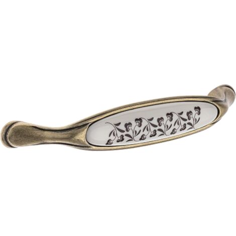 Poignée de meuble vintage en zamak finition laiton porcelaine céramique motif fleur entraxe 128 mm avec vis Tiroir Armoire Réparation