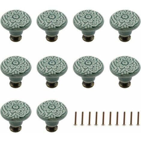 Poignée de meuble,Lot de 10 boutons en céramique décoratifs pour tiroir(vert), armoire, commode, étagère, poignée de traction, meubles, outil de traction décoratif avec vis de montage